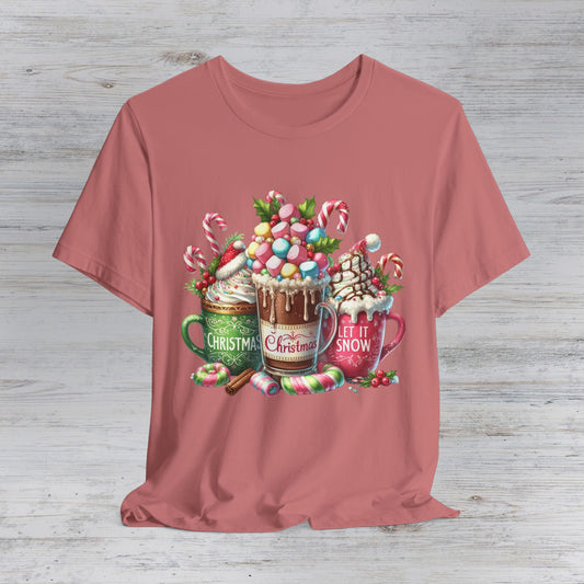 Christmas Hot Cocoa Tee — Festive Mugs, Candy Canes & 'Let It Snow' Holiday Shirt