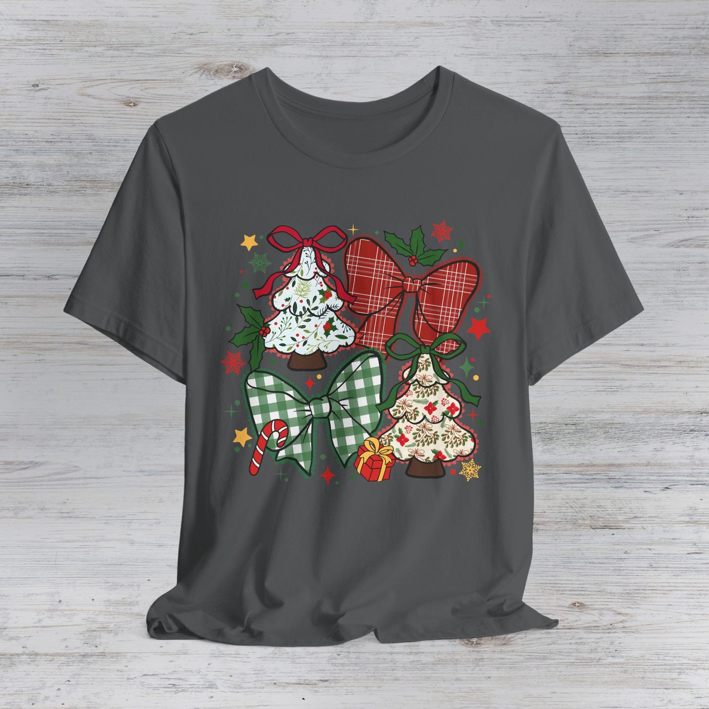 Christmas Bells Graphic Tee — Festive Plaid Bows Holiday T-Shirt