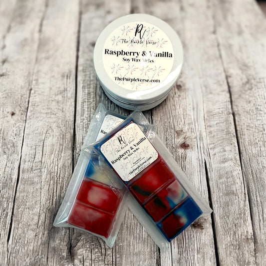 Red, White & Blue Soy Wax Melts – Raspberry Vanilla | 4th of July Snap Bars & Wax Melt Jars
