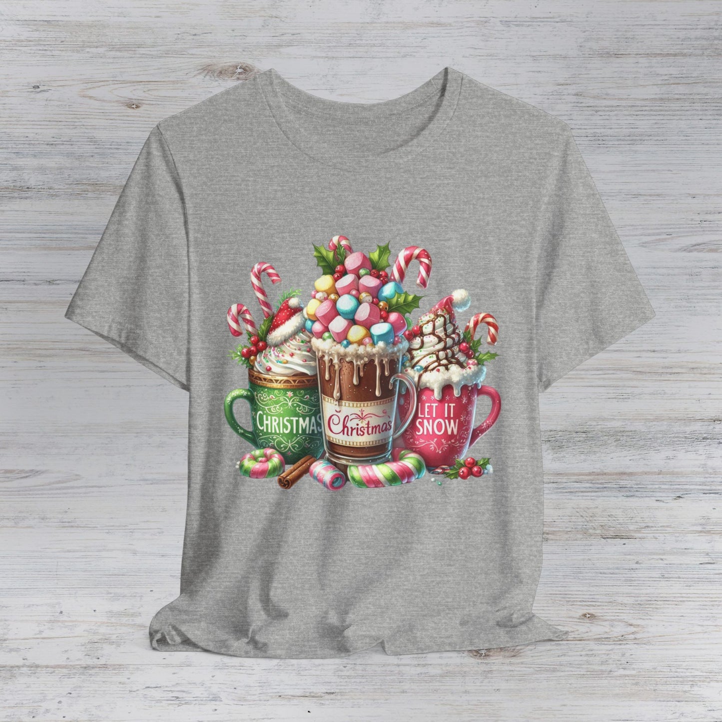 Christmas Hot Cocoa Tee — Festive Mugs, Candy Canes & 'Let It Snow' Holiday Shirt
