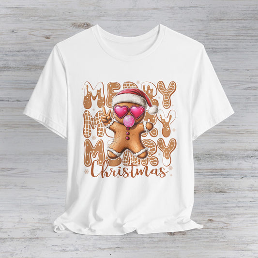 Gingerbread Cookie Heart Sunglasses Merry Christmas Tee | Christmas T-Shirt