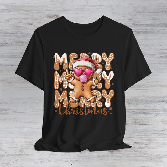 Gingerbread Cookie Heart Sunglasses Merry Christmas Tee | Christmas T-Shirt