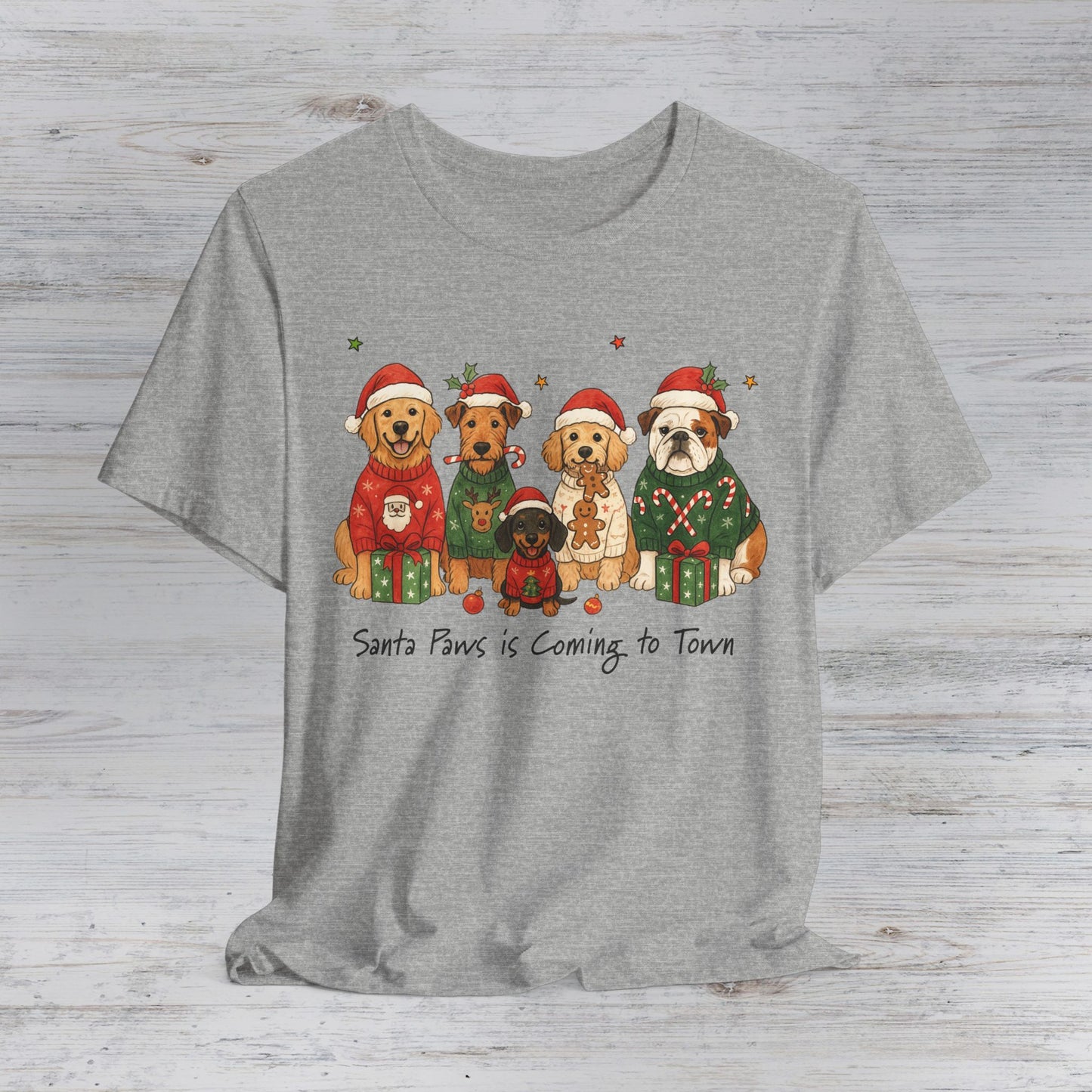 Santa Paws Dogs in Sweaters T-Shirt | Christmas Puppy Family Tee
