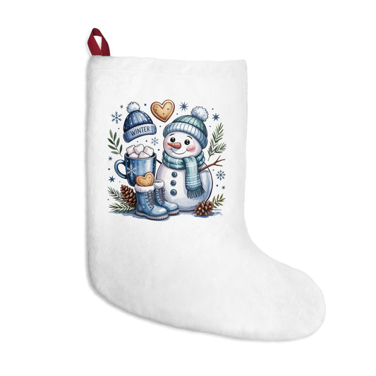 Snowman Hot Cocoa Design Christmas Stocking | Winter Snow Holiday Decor