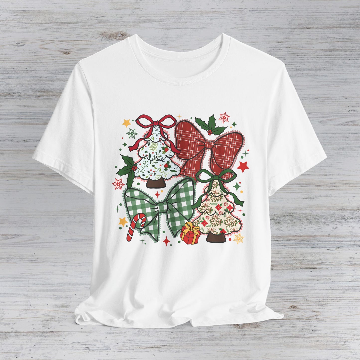 Christmas Bells Graphic Tee — Festive Plaid Bows Holiday T-Shirt